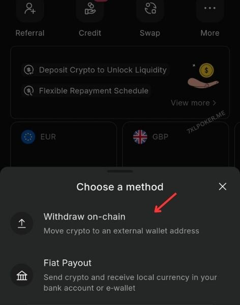 Click Withdraw on chain